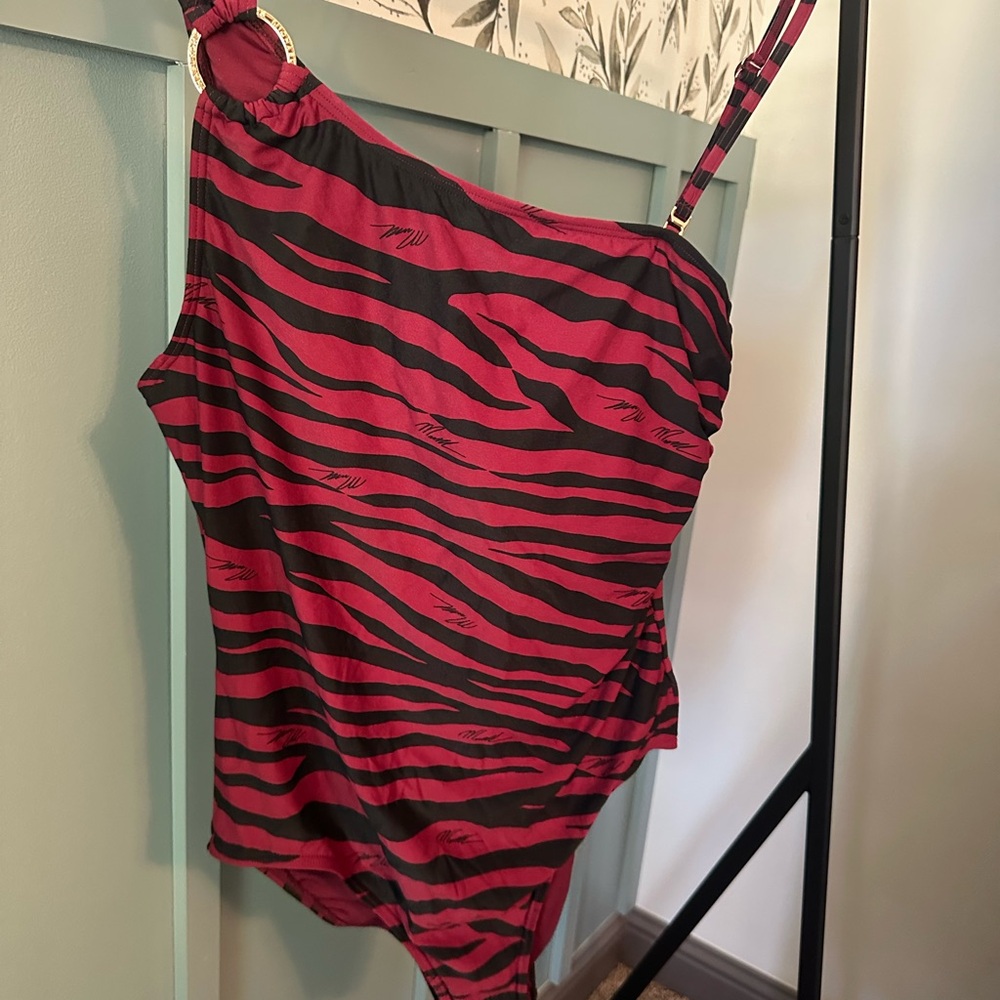 Michael Kors Red and Black Zebra One-Piece Swimsuit